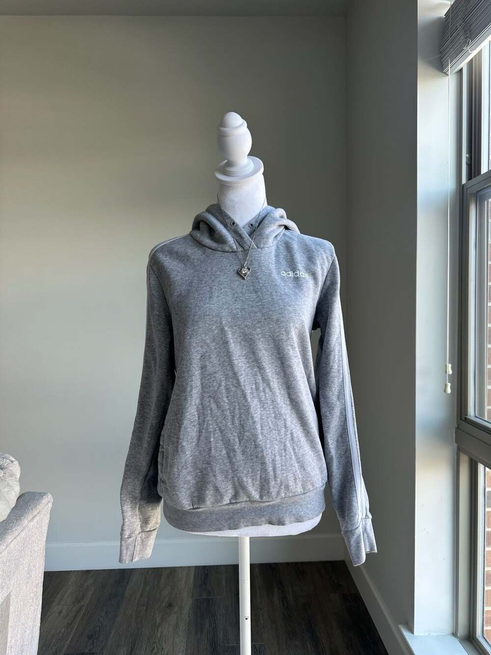 Adidas 3-Stripe Hoodie Pullover Grey Heather Size S